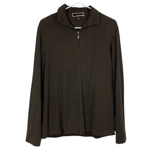 Michael Kors Mens 1/4 Zip Shirt Medium Long Sleeve Brown Pullover T-shirt Polo